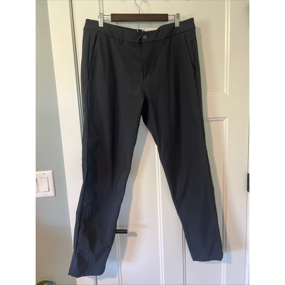 LULULEMON Commission Slim Fit Warpstreme Mens Chino Pants 36 Dark Gray Casual